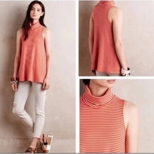 Anthropologie‎ Puella women's L Striped Sleeveless Turtleneck Knit Tunic L